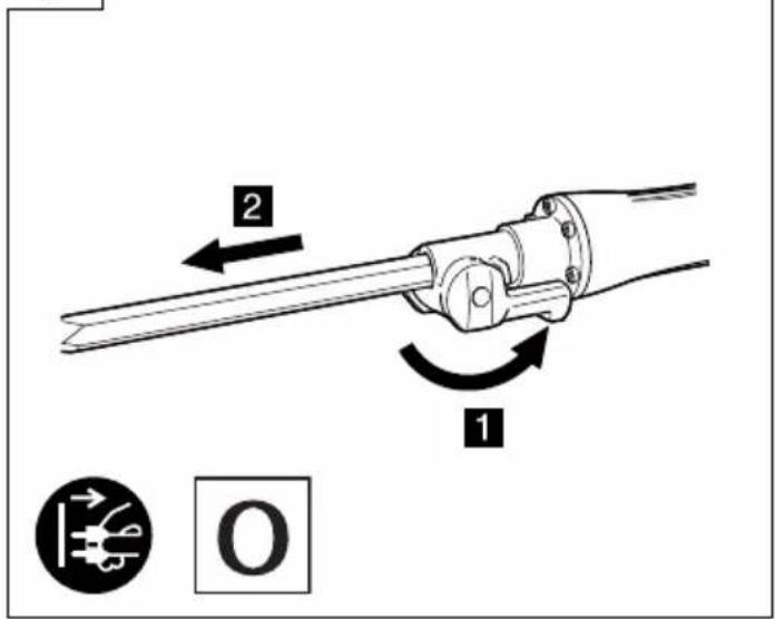 Technical diagram showing a mechanical component with labeled parts 1 and 2, including an electrical symbol below.