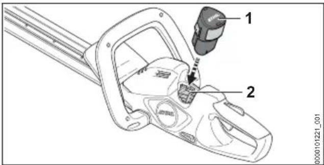 STIHL HSA 40.0 - Mise en place de la batterie - 1
