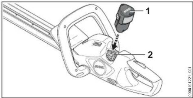 STIHL HSA 40.0 - Accu plaatsen - 1