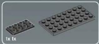 Two LEGO-shaped blocks with circular holes, one labeled '1x 1x' (no other text or symbols)