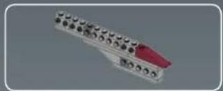 3D rendering of a white electronic component with multiple black pins and a red triangular top (no text or symbols visible)