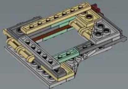 3D mechanical assembly diagram showing a frame structure with bolts and housing (no text or symbols)