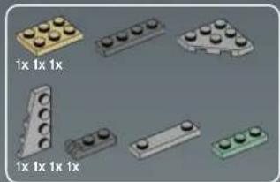 Six LEGO-shaped blocks arranged in a row, each with a black bolt head (no text or symbols visible)