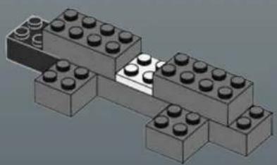 3D diagram of a LEGO structure with multiple cubes and circular components (no text or symbols)