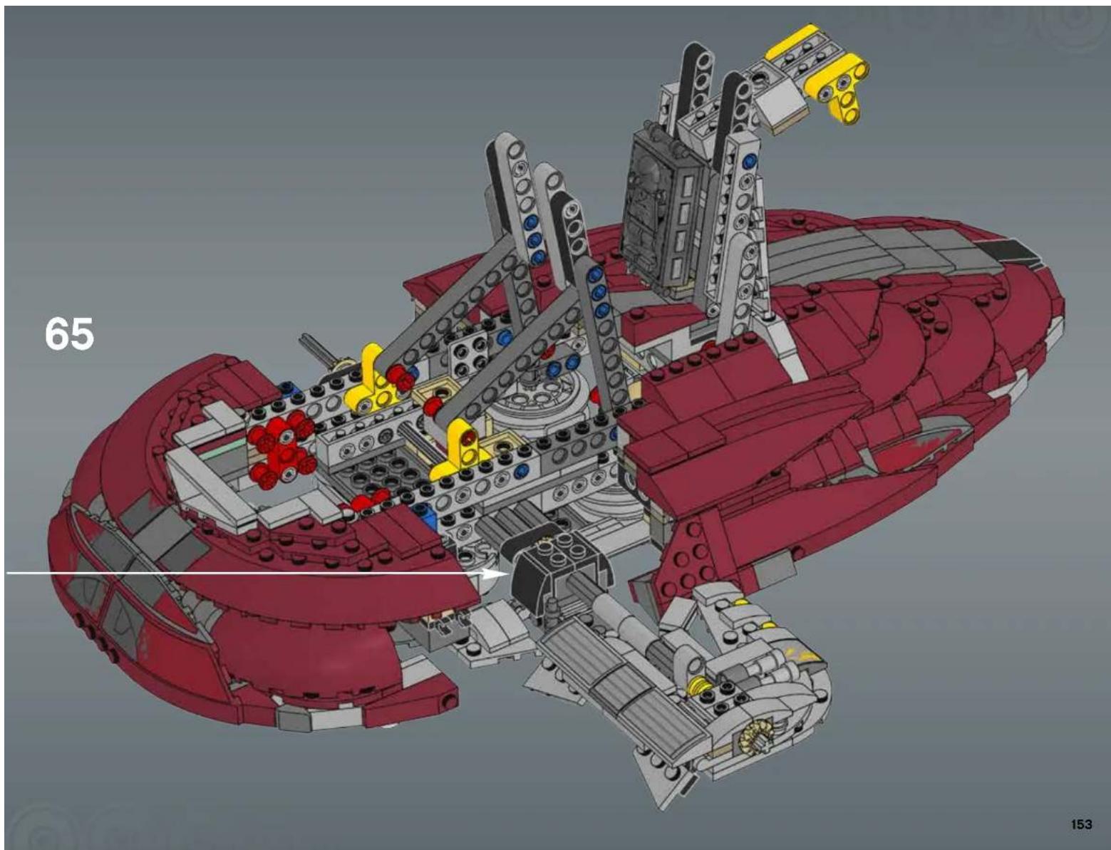 3D architectural rendering of a red and gray robotic ship with visible structural components and no text or symbols