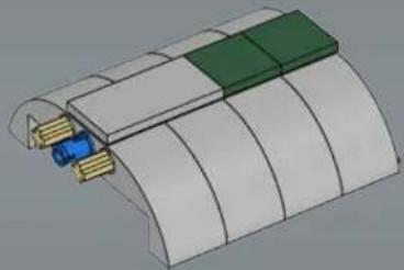 3D diagram of a curved structure with internal components, no visible text or symbols