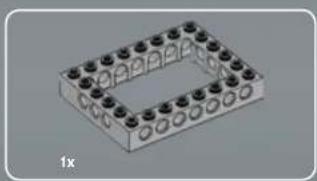 3D rendering of a rectangular mechanical component with multiple circular holes and a central square hole, labeled '1x' (no text or symbols on the object itself)