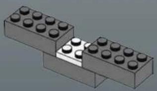 3D diagram of two LEGO blocks with circular components, no text or symbols present