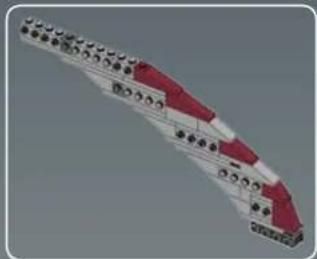 3D model of a futuristic spaceship with red and white panels, no visible text or symbols