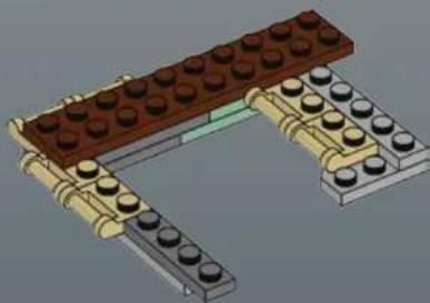 3D diagram of a mechanical assembly with stacked blocks and brackets (no text or symbols)