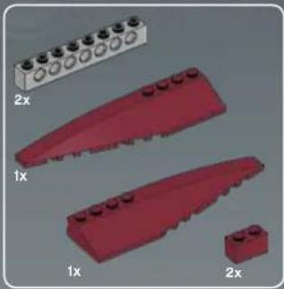 3D model of red LEGO-shaped blocks with labeled dimensions (1x, 2x, 1x, 2x), no text or symbols present.