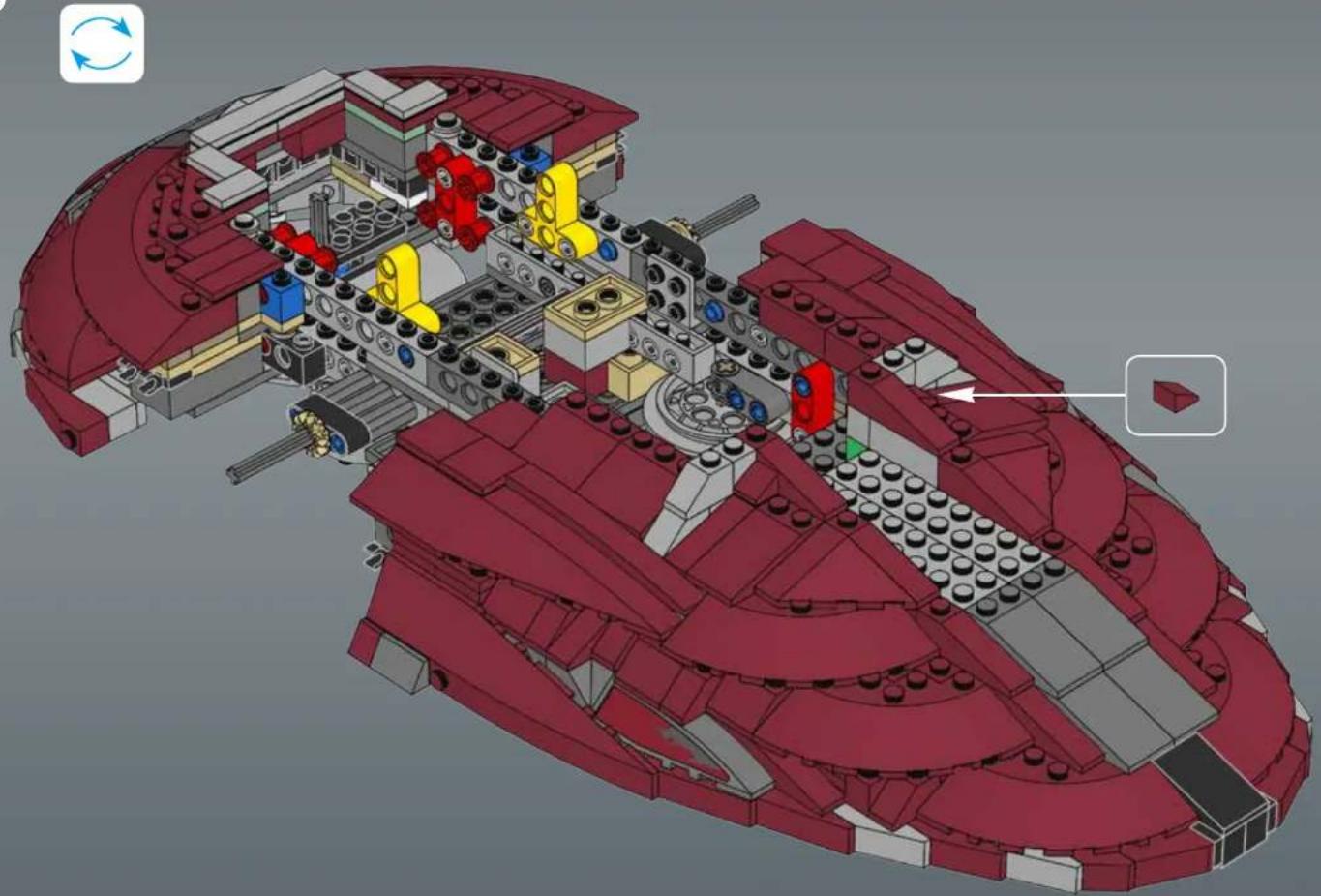 3D mechanical assembly diagram of a robotic ship or vessel, showing internal components and structural layout (no text or labels)