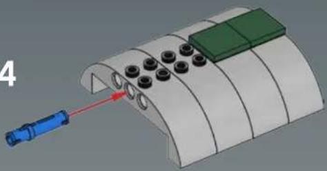 3D diagram of a mechanical assembly with a blue tool and green component, no visible text or symbols