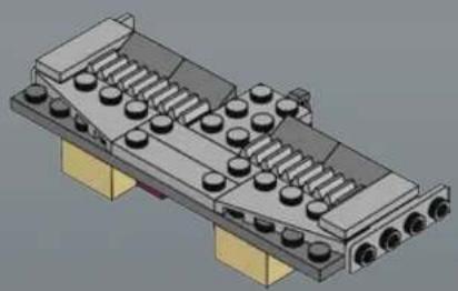 3D technical illustration of a mechanical assembly with multiple cylindrical components and mounting brackets (no text or symbols)