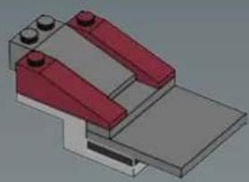3D mechanical assembly diagram showing layered components with red and gray parts (no text or symbols)