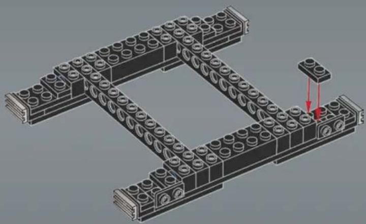 3D architectural model of a modular building structure with circular elements and a central square (no text or symbols)