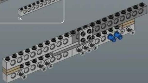 3D mechanical assembly diagram showing a row of bolted components with blue connectors, no visible text or symbols