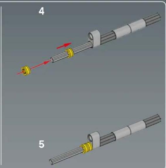 Two-step diagram showing a cable or connector assembly with red arrows indicating motion, labeled 4 and 5 (no text or symbols on the diagrams themselves)