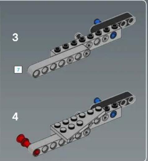 Mechanical assembly diagram showing two configurations of a multi-stage component with red and blue components (no text or symbols)