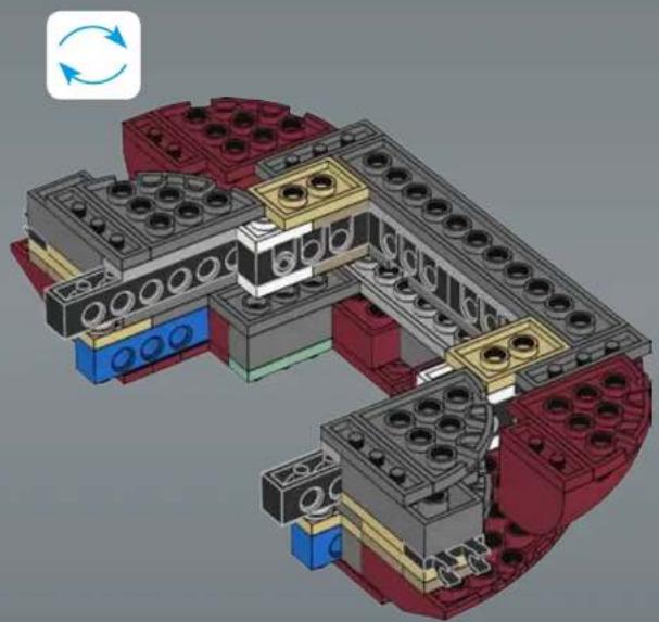 3D architectural model of a mechanical assembly with red and gray blocks, no visible text or symbols