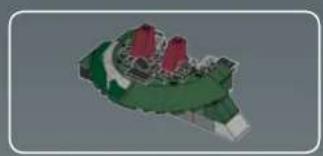 3D rendered model of a green and red abstract structure with no visible text or symbols