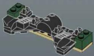 3D mechanical assembly diagram showing interconnected components with green and yellow parts (no text or symbols)