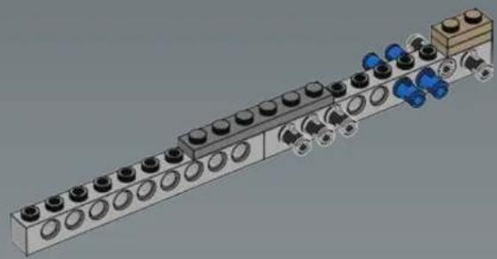 3D rendering of a mechanical assembly with multiple circular components and blue connectors (no text or symbols visible)