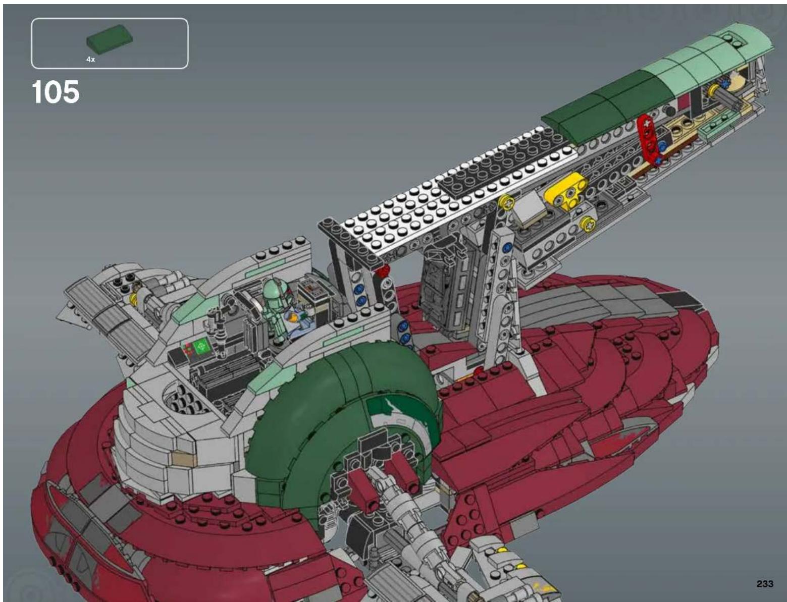 3D architectural rendering of a robotic spacecraft with green and red components, showing internal structural layout (no text or symbols)