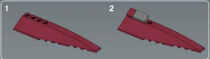 Two 3D model of red LEGO-shaped objects with mounting holes, shown from different angles (no text or symbols)