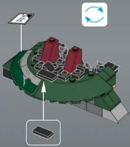 3D mechanical assembly diagram showing a green base with red components and a labeled component '22' (no readable text or symbols)