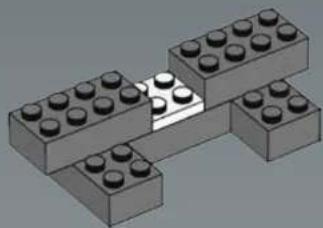 3D illustration of a LEGO structure with multiple stacked blocks and a central highlighted section (no text or symbols)