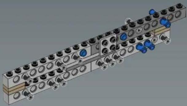3D mechanical assembly diagram showing interconnected cylindrical components with blue and black parts (no text or symbols)