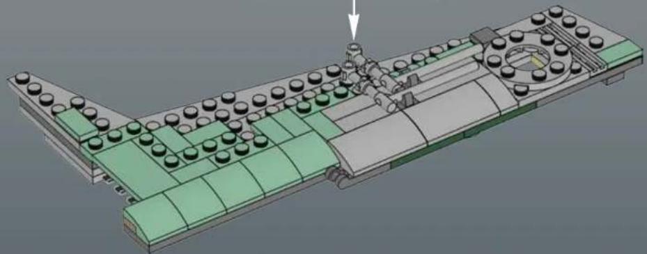 3D mechanical assembly diagram showing a conveyor system with rollers and shafts (no text or symbols)