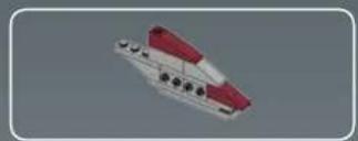 3D model of a white and red boat with multiple windows (no text or symbols visible)