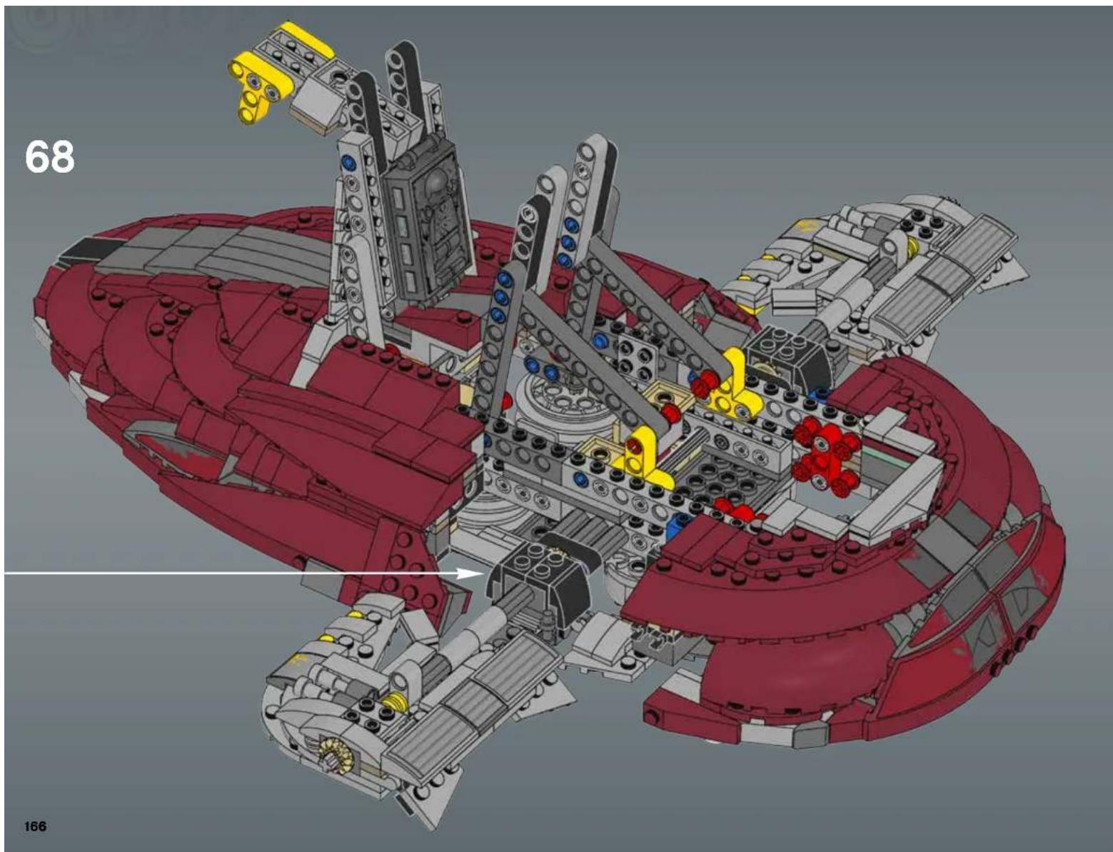 3D architectural rendering of a red and gray robotic ship or spacecraft with visible structural components and no text or symbols