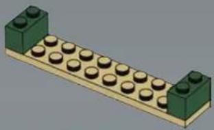3D illustration of a green and beige LEGO base with circular holes (no text or symbols)