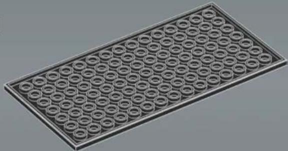 3D rendering of a rectangular perforated plate with uniform circular holes (no text or symbols)