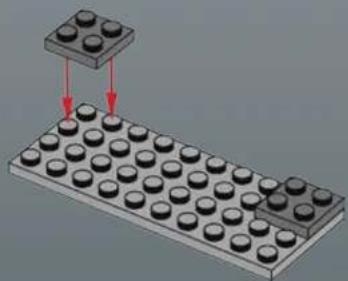 3D diagram of a mechanical assembly with two blocks and a grid of circular components (no text or symbols)