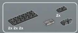 Four LEGO plastic components with no visible text or symbols on them