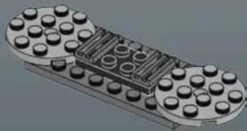 3D rendering of a mechanical component with multiple cylindrical pins and a central slot (no text or symbols visible)