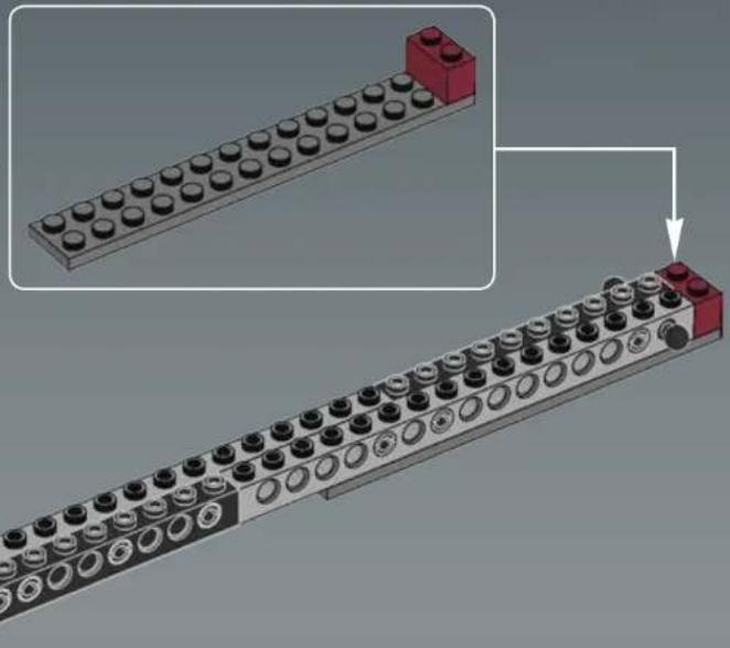 3D diagram of a mechanical assembly with multiple circular components and a red component, showing assembly steps (no text or symbols)