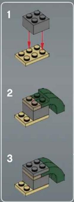 graph TD A["1: Top Block with 3D Dolls"] --> B["2: Stacked Blocks"] B --> C["3: Green L-shaped Block with 3D Dolls"]