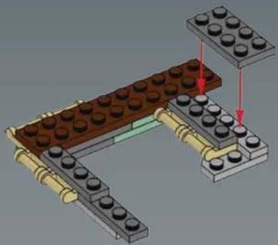 3D diagram of a mechanical assembly with stacked blocks and rods, no visible text or symbols