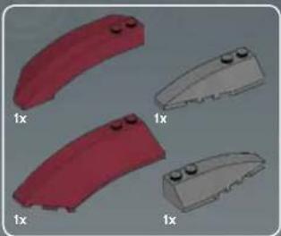 3D rendered image of four red and gray plastic components with mounting holes, labeled '1x' (no text or symbols on the objects themselves)