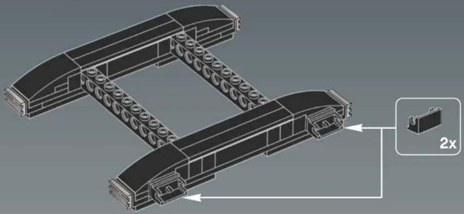 Technical illustration of a mechanical assembly with two curved components and a 2x magnified inset showing a component (no text or symbols present)
