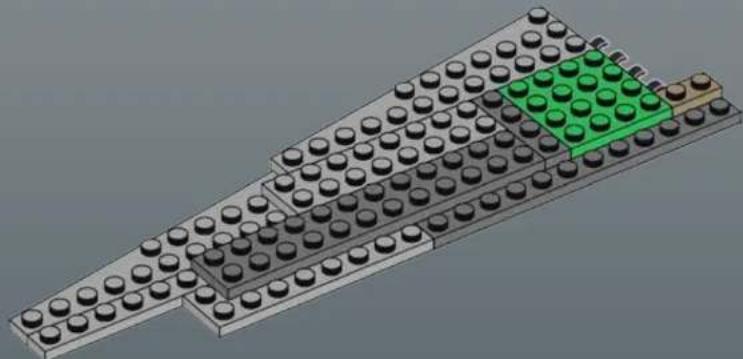 3D diagram of a multi-tiered mechanical or architectural structure with black and green components, no visible text or symbols.