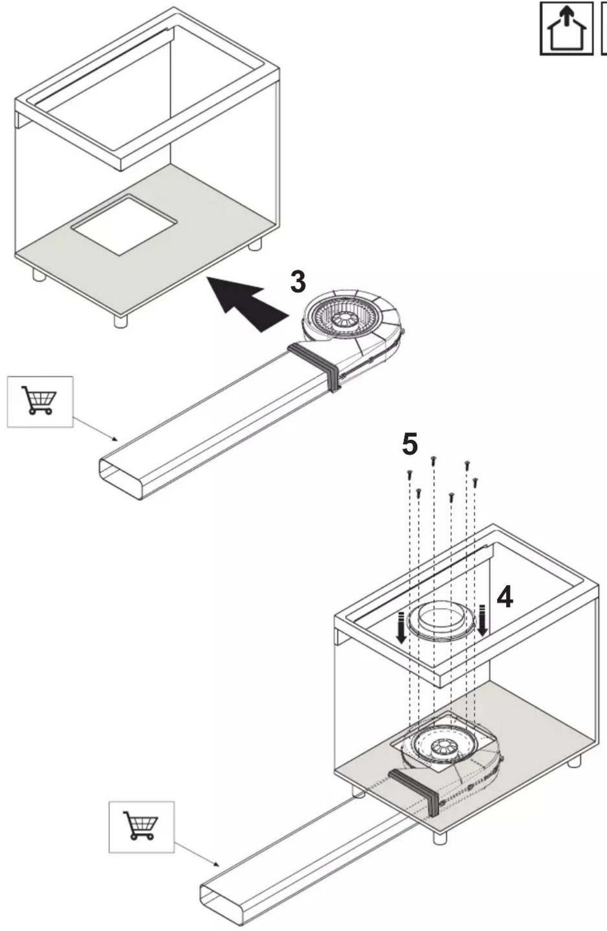 Technical diagram showing a multi-step assembly of a device with labeled components and directional arrows indicating parts of the main process.