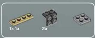 Three LEGO blocks with rounded tops, labeled 1x, 1x, and 2x (no additional text or symbols)