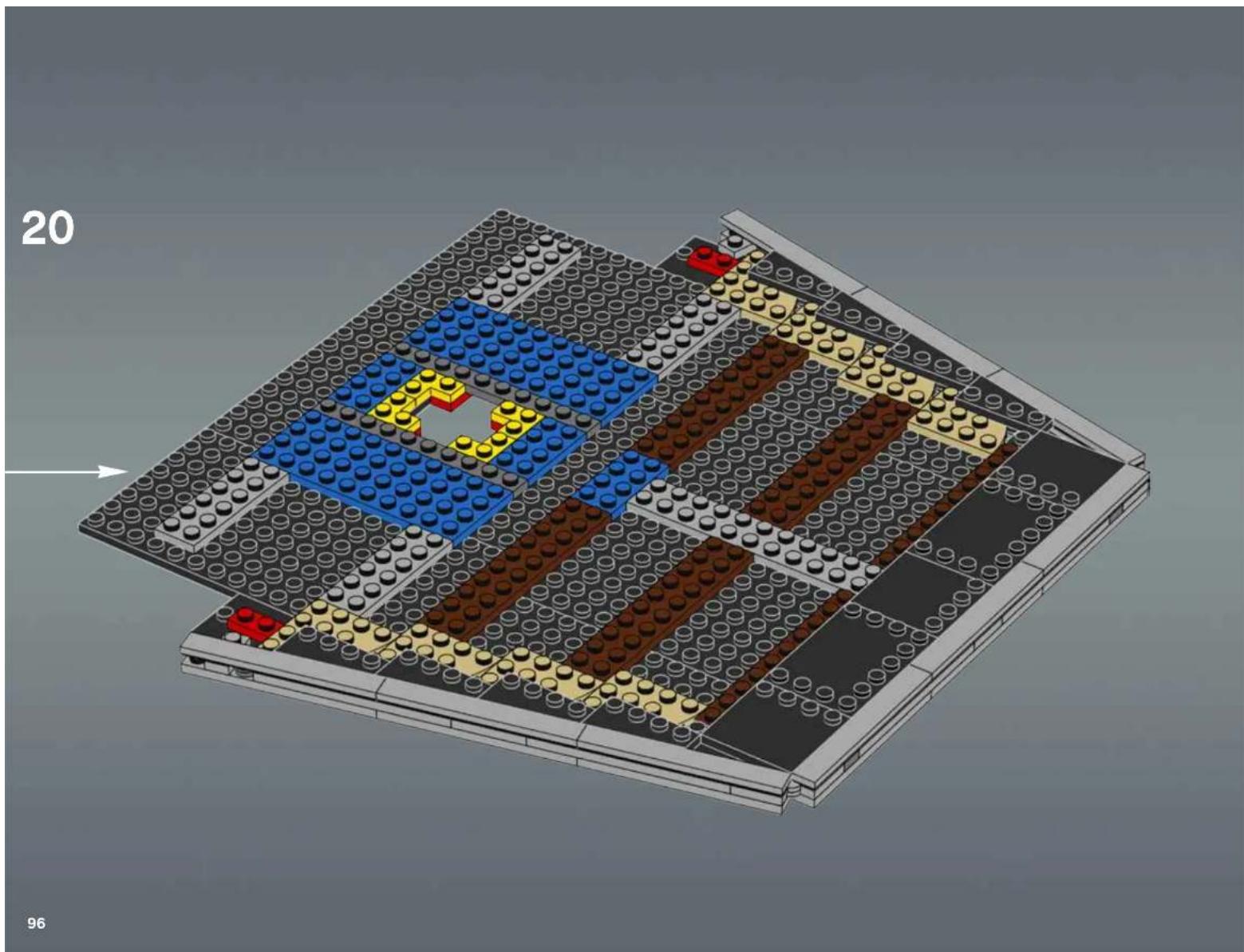 3D architectural diagram of a building layout with LEGO blocks and colored structural elements (no text or symbols)