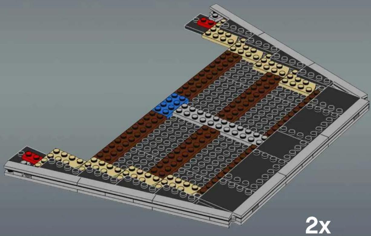 3D architectural diagram of a building layout with LEGO blocks and circular elements, labeled '2x' (no text or symbols on the diagram itself)